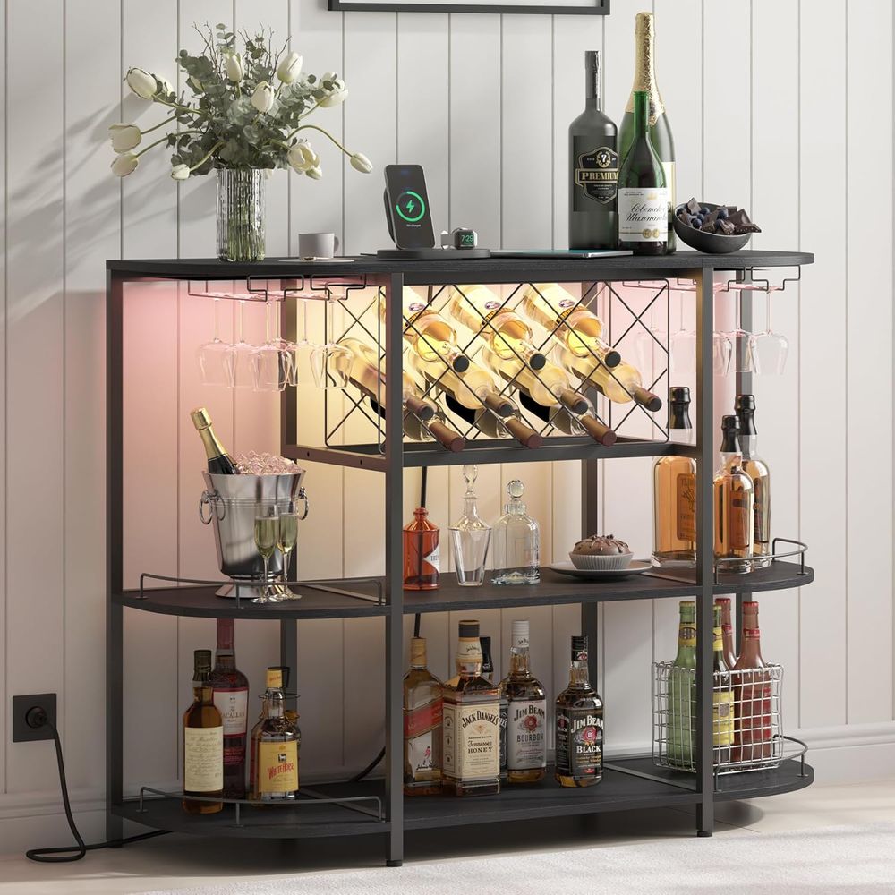 Home Bar And Kitchen - طاولة قهوة سوداء بثلاثة مستويات مع