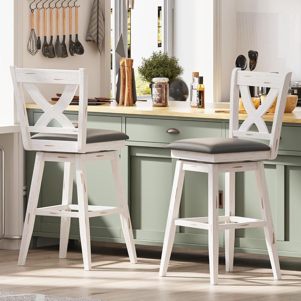 Home Bar Stools - مجموعة من كرسيين دوارين للبار، ارتفاع