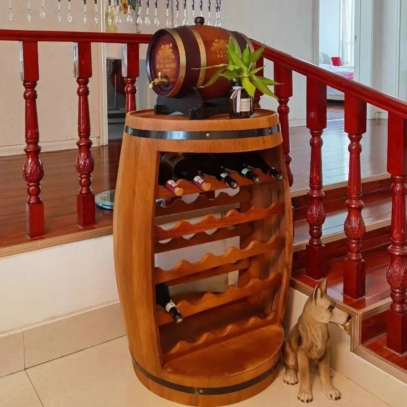 Home Bar Shelves - رف النبيذ الخشبي الصلب برميل البلوط