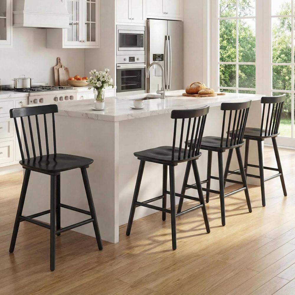 Home Bar Stools - مجموعة من 4 كراسي بار خشبية