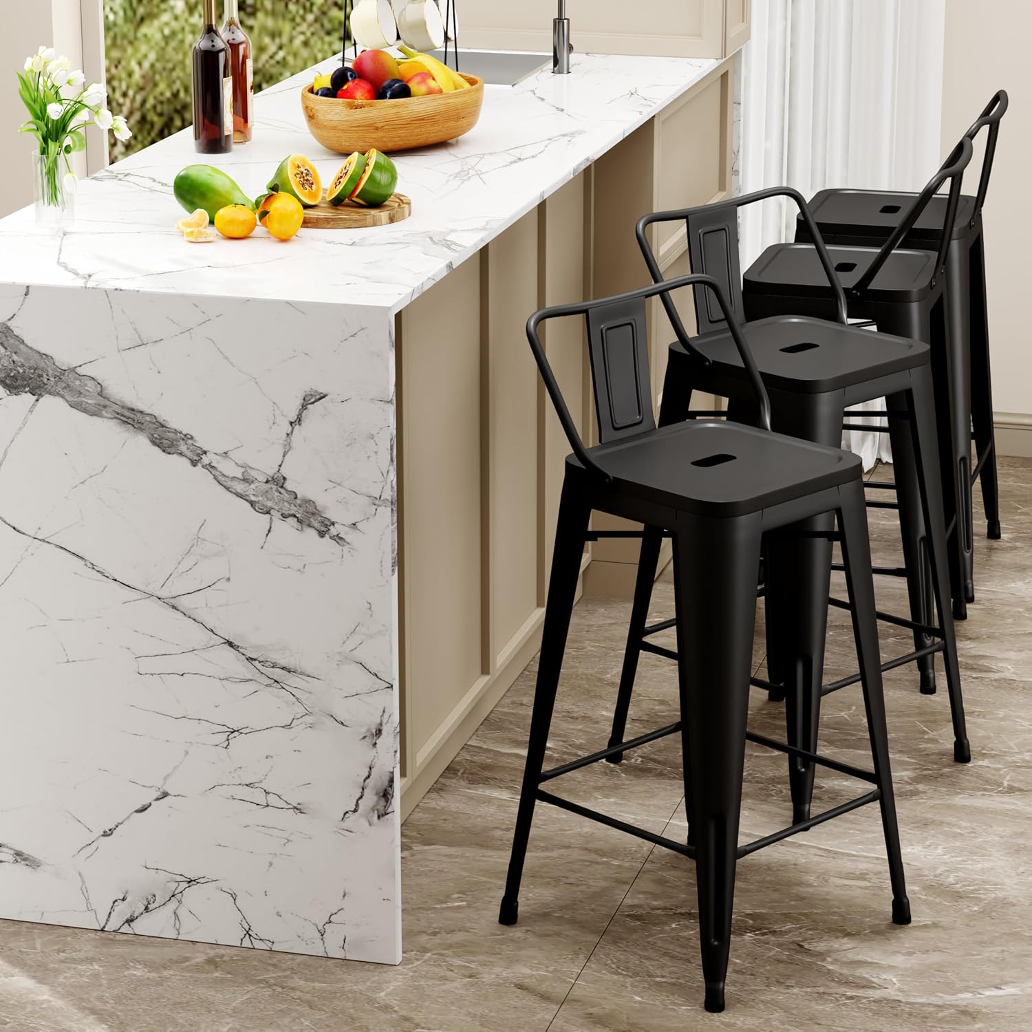 كراسي بار معدنية صناعية بمساند - مراجعة Home Bar Stools وسعره