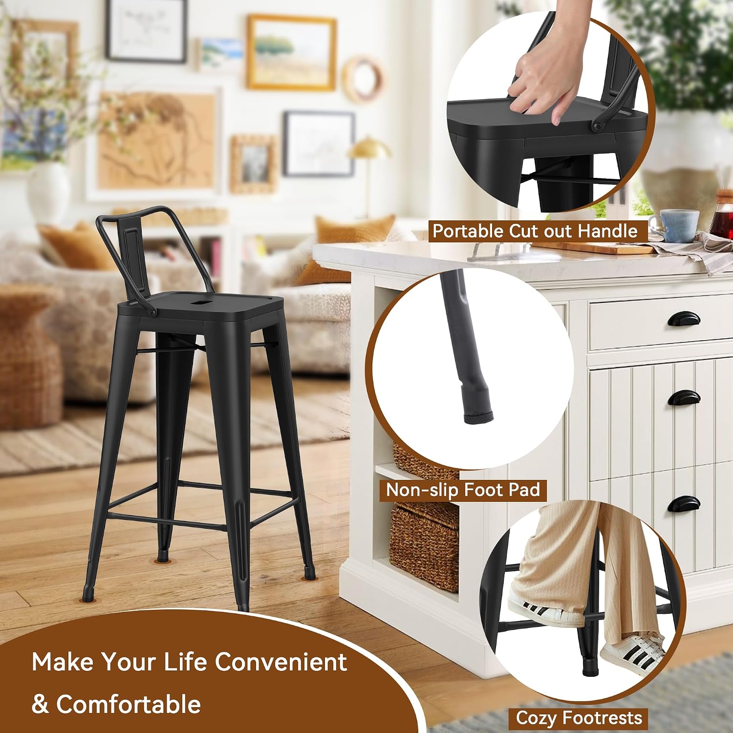 كراسي بار معدنية صناعية بمساند - مراجعة Home Bar Stools وسعره