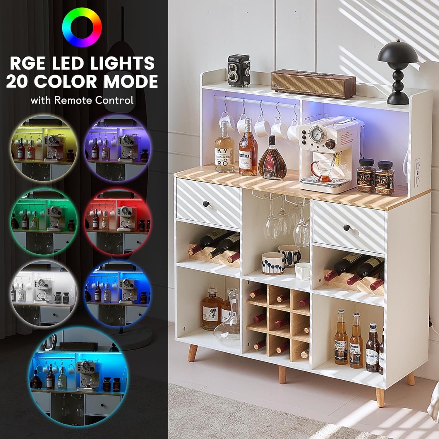 خزانة بار للنبيذ مع منفذ طاقة  - مراجعة Home Bar Shelves وسعره